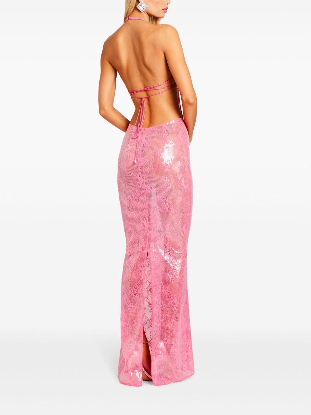 Shop Retroféte Shivonne Sequin Lace Backless Dress In Pink