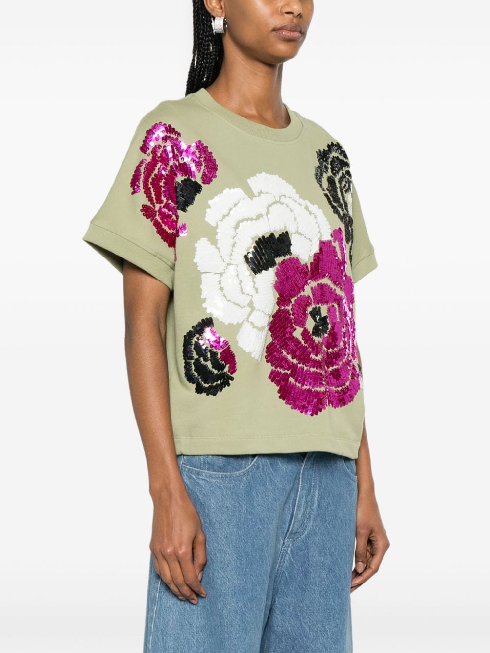 Essentiel Antwerp Floraly T-shirt verfraaid met pailletten Groen