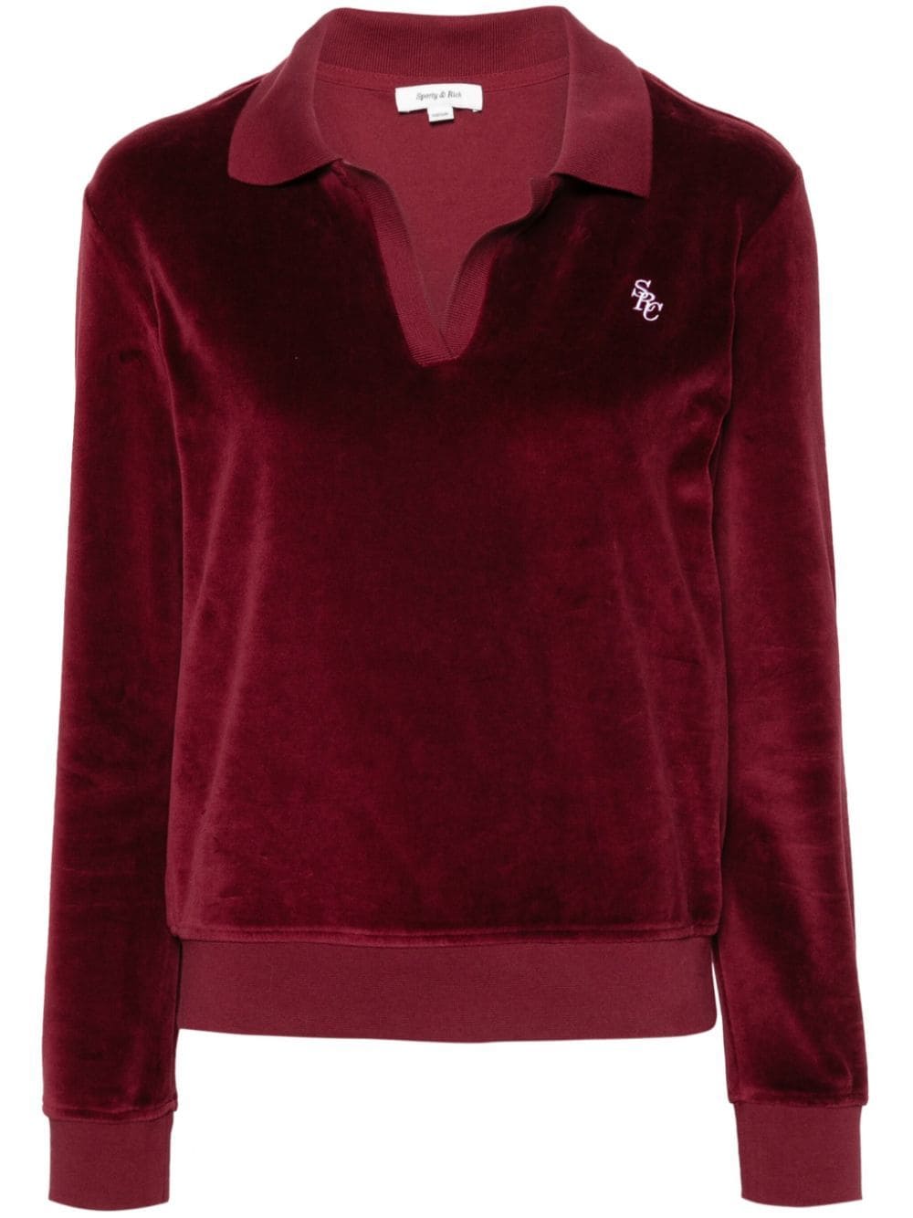 Shop Sporty And Rich Src Velour Polo Top In Red
