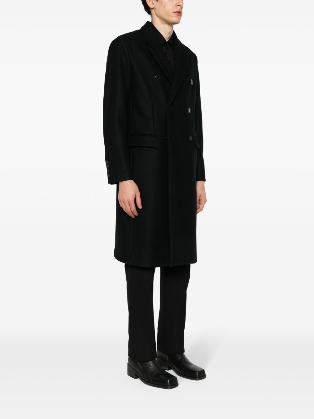Shop Modes Garments Double-breasted Wool Coat In 黑色