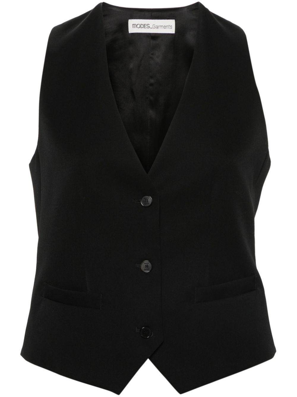 Modes Garments Wool Gabardine Gilet In Black