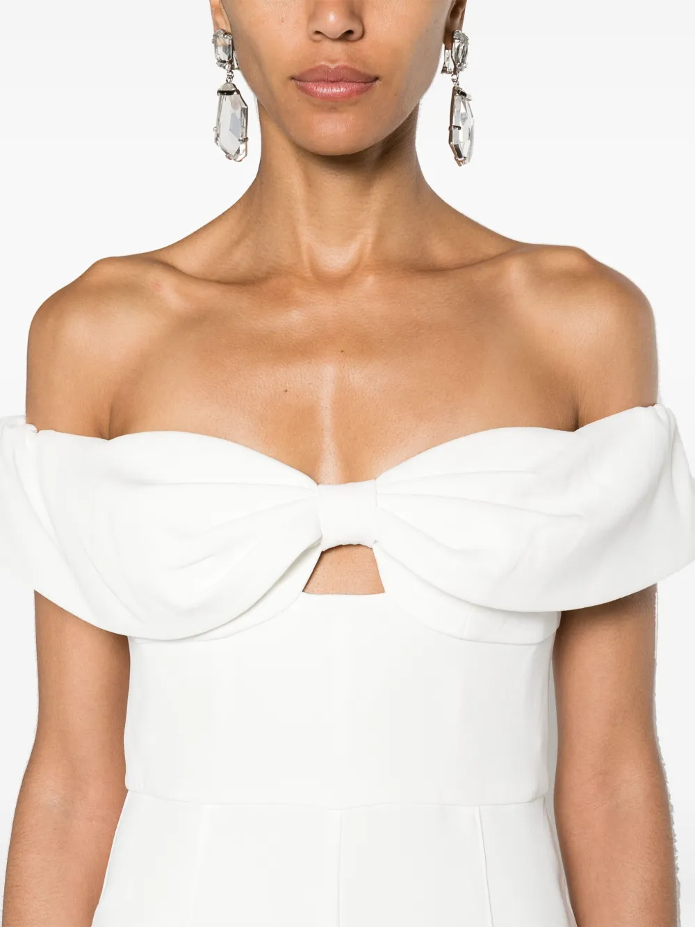 Shop Self-portrait Bow-detailed Off-shoulder Jumpsuit In White