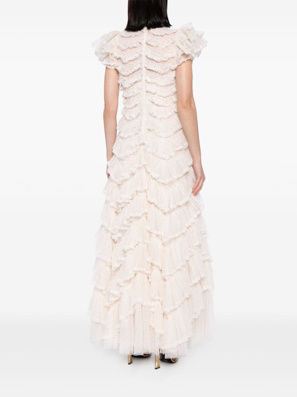Shop Needle & Thread Libby Ruffled Gown Dress In Neutrals