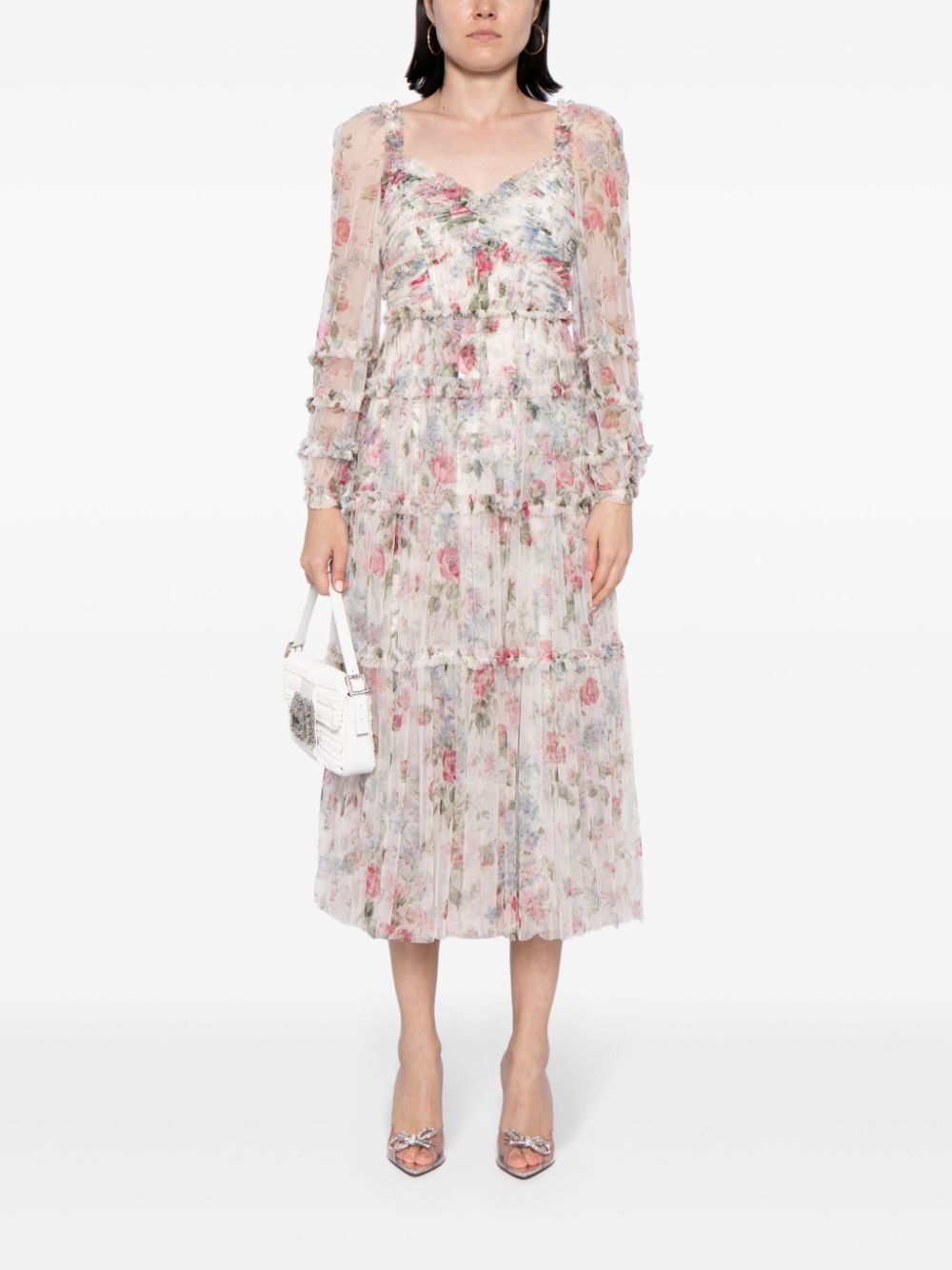 Needle & Thread Midi-jurk met bloemenprint Beige