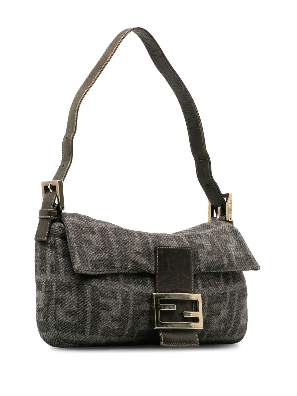 Pre-owned Fendi 2000-2010 Zucca Baguette Shoulder Bag In Grey