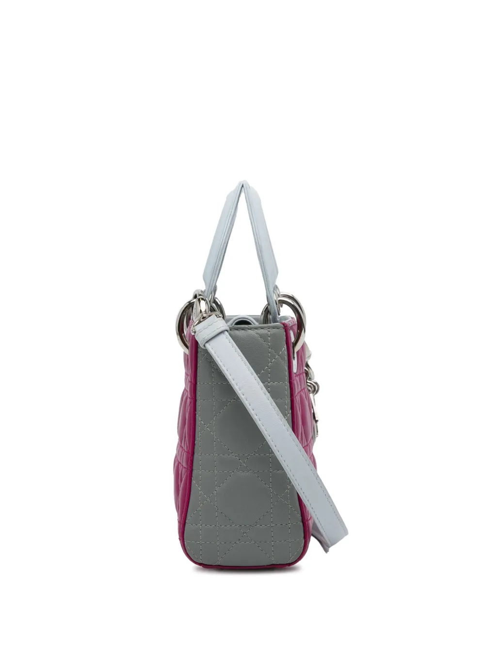 Pre-owned Dior 2014 Mini Tricolor Lambskin Cannage Lady Satchel In Grey