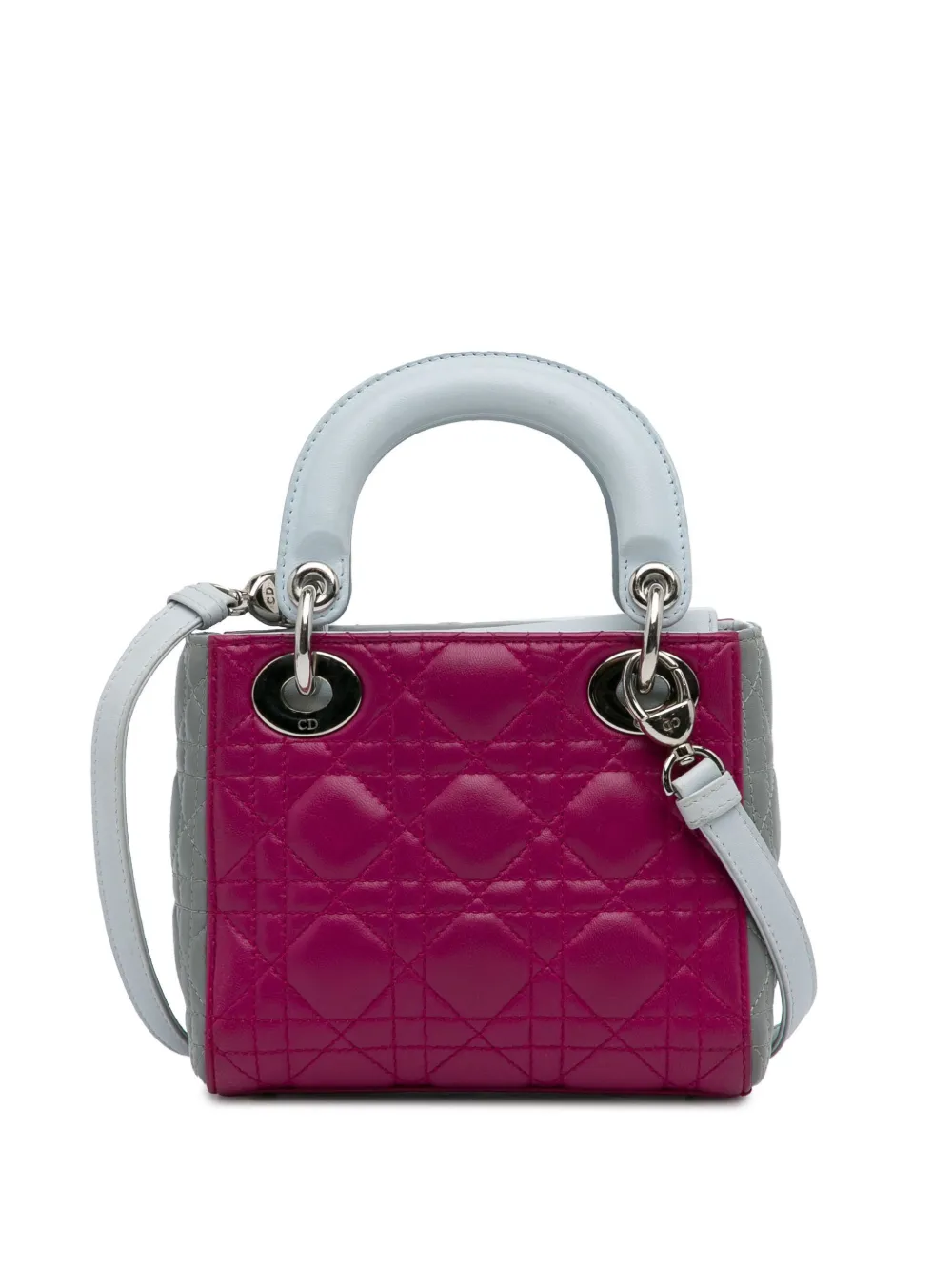 Pre-owned Dior 2014 Mini Tricolor Lambskin Cannage Lady Satchel In Grey