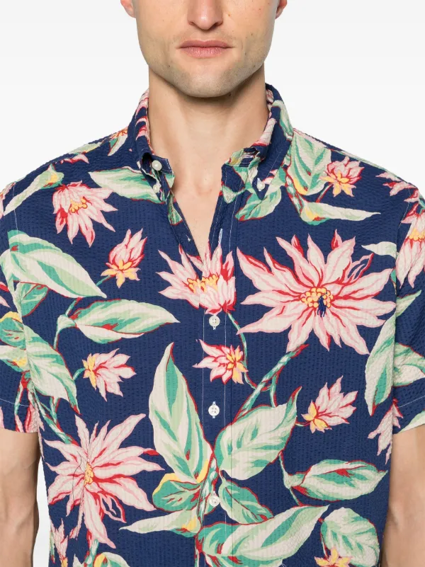 Polo Ralph Lauren floral print seersucker shirt men Cotton M Blue