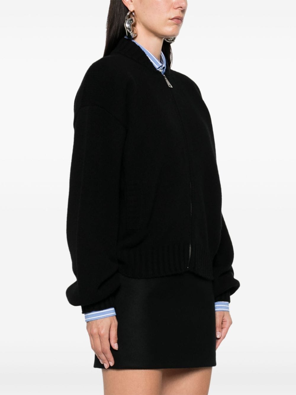 Shop Modes Garments Fine-knit Zip-up Cardigan In Black