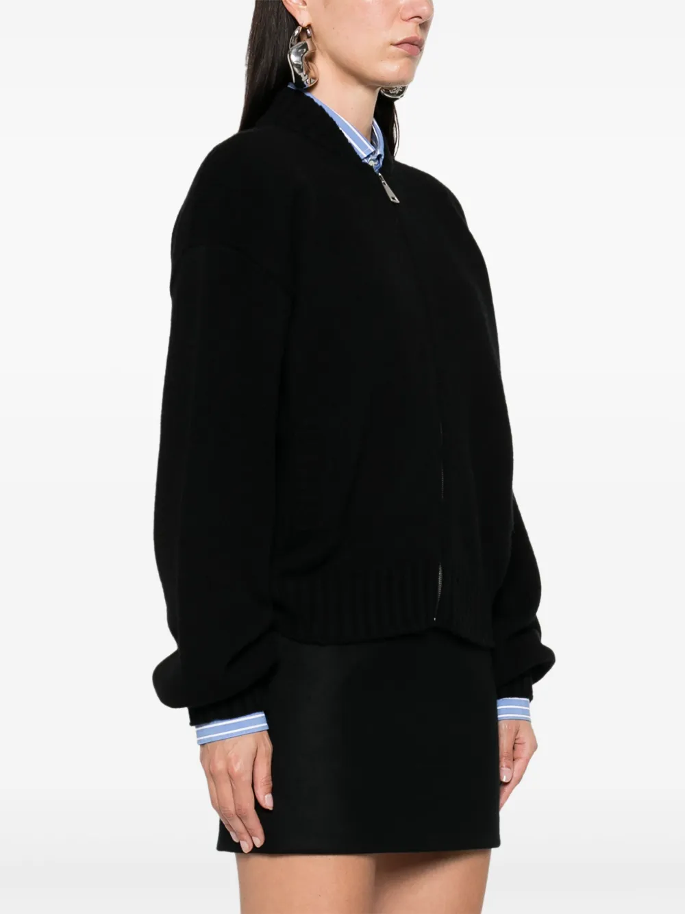 Modes Garments Fine-knit Zip-up Cardigan In Black