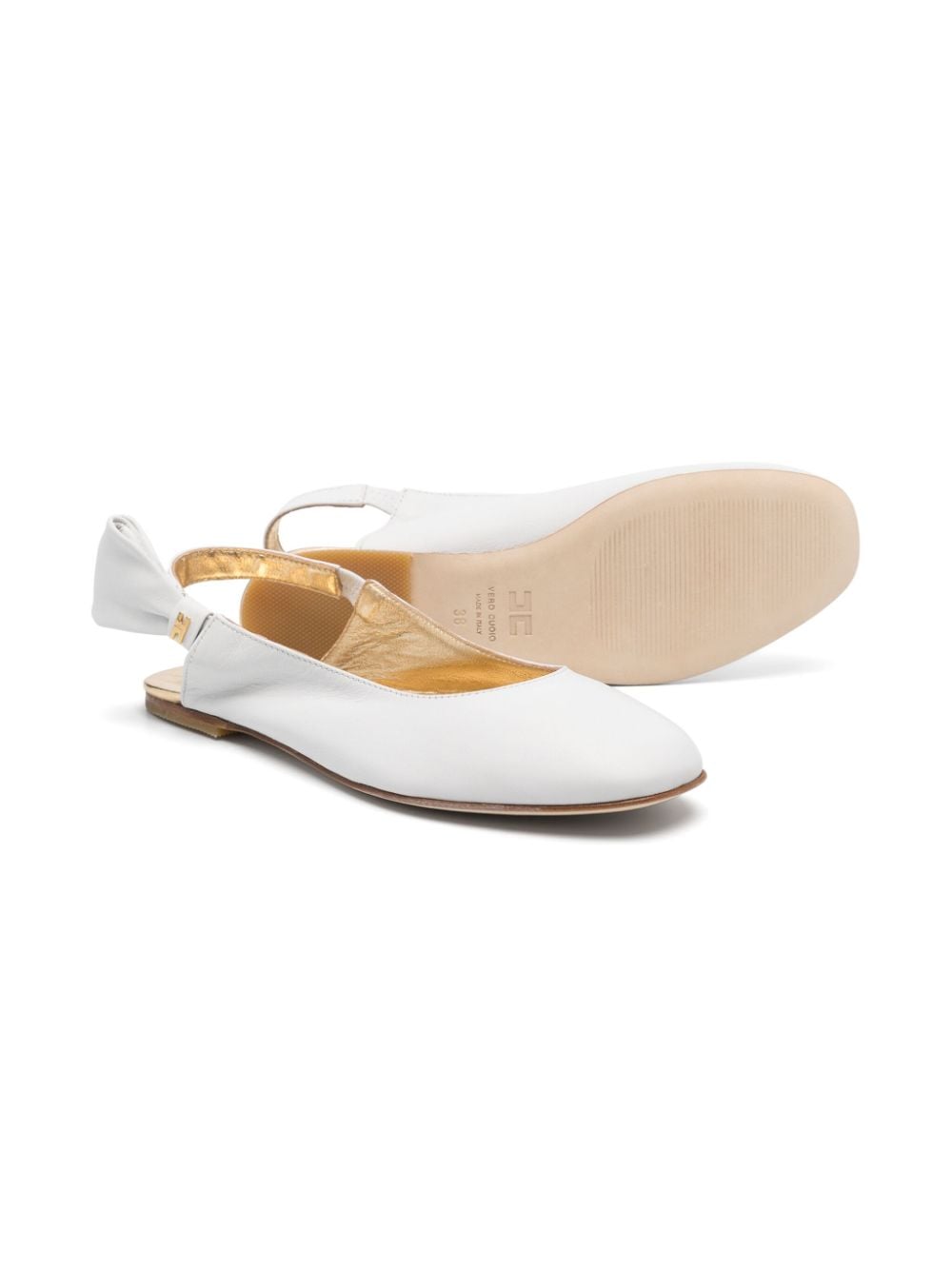 Shop Elisabetta Franchi La Mia Bambina Bow-detail Leather Ballerina Shoes In White