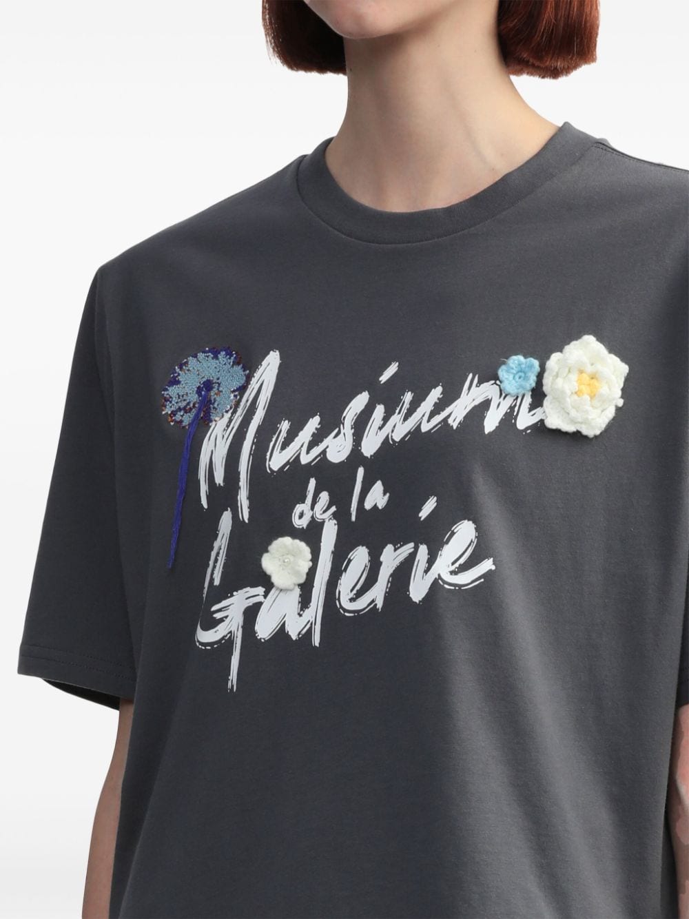 Shop Musium Div. Floral-appliqué Cotton T-shirt In Grey
