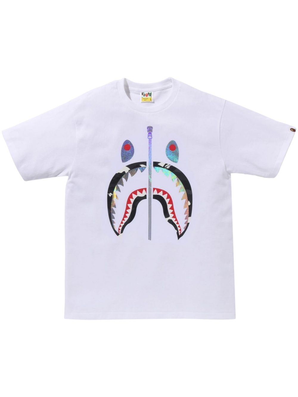 A Bathing Ape Glitter Shark Cotton T-shirt In White