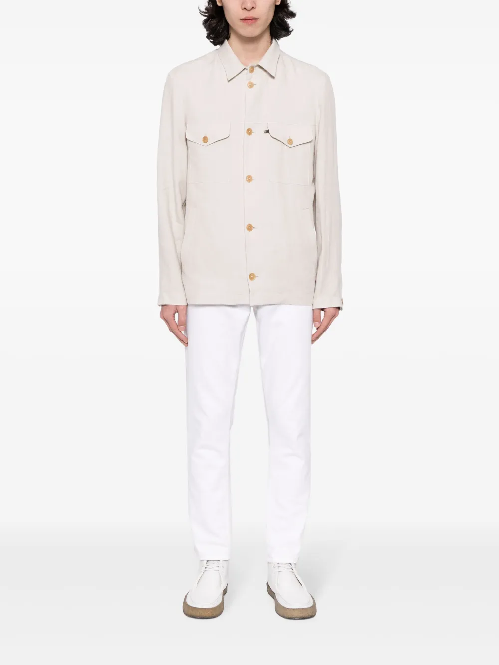 Luciano Barbera button-up linen shirt jacket | Shirt Jackets | Image 2
