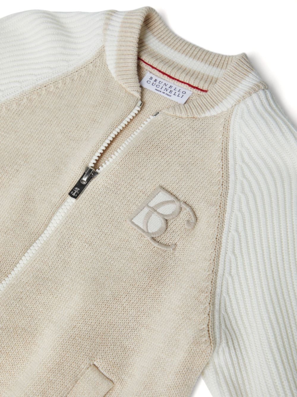 Shop Brunello Cucinelli Embroidered-logo Zip-up Cardigan In Beige