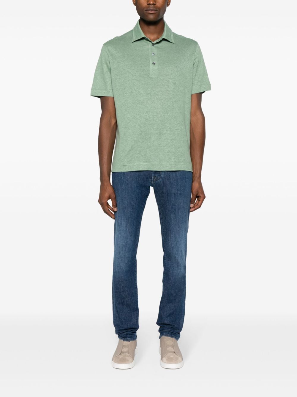 Zegna short-sleeve linen polo shirt - Groen