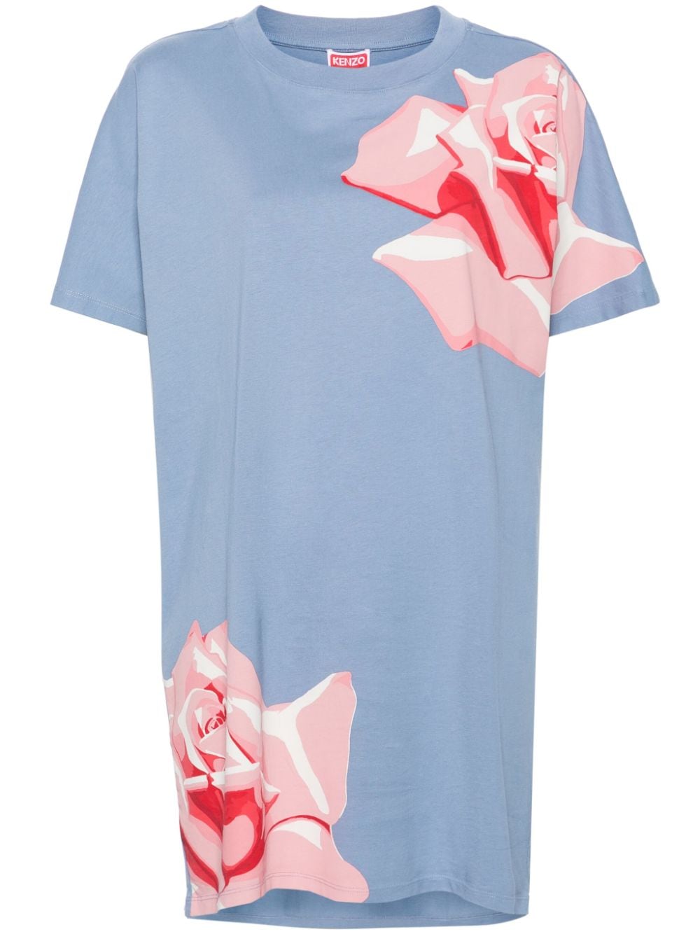 Shop Kenzo Rose Cotton T-shirt Dress In Blue