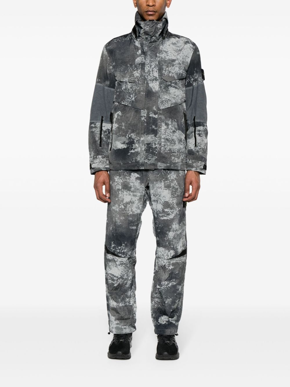 Shop Stone Island Compass-badge Camouflage Jacket In Grey