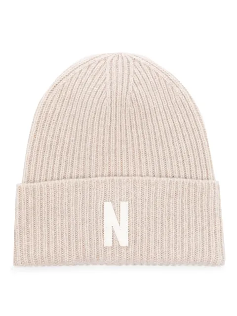 Norse Projects logo-patch ribbed wool beanie