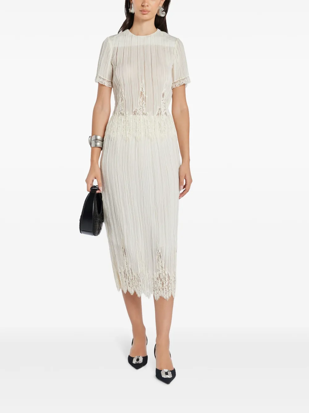 ZIMMERMANN lace-panel pleated midi skirt - Beige