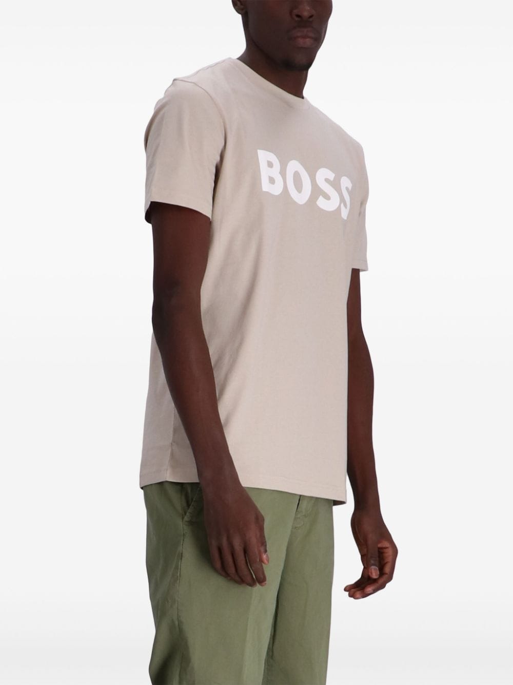 BOSS Katoenen T-shirt met logoprint Beige