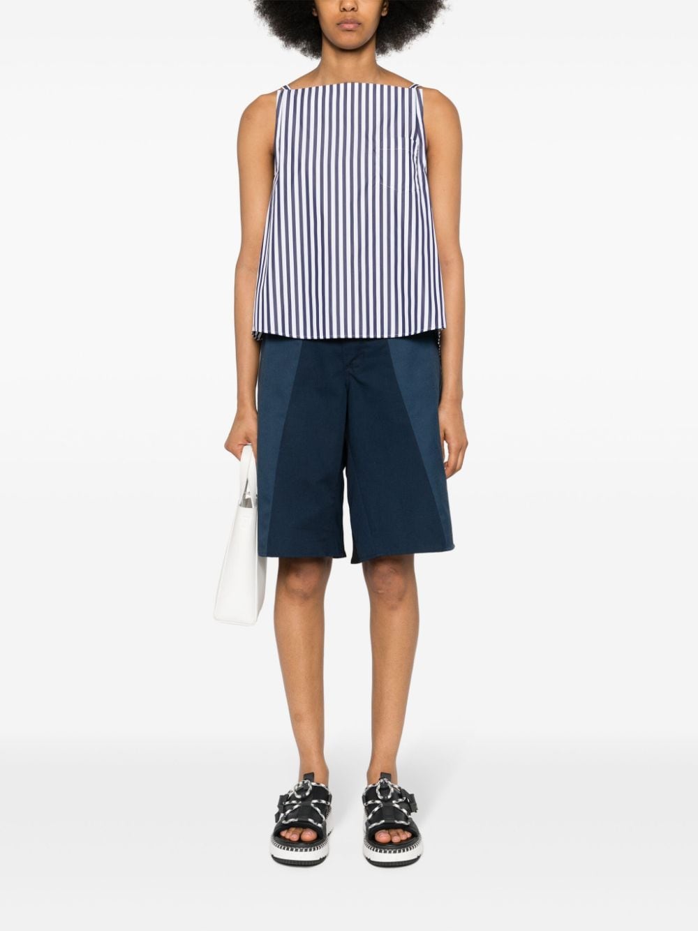 Shop Sacai Stripe-pattern Pleated Top In Blue