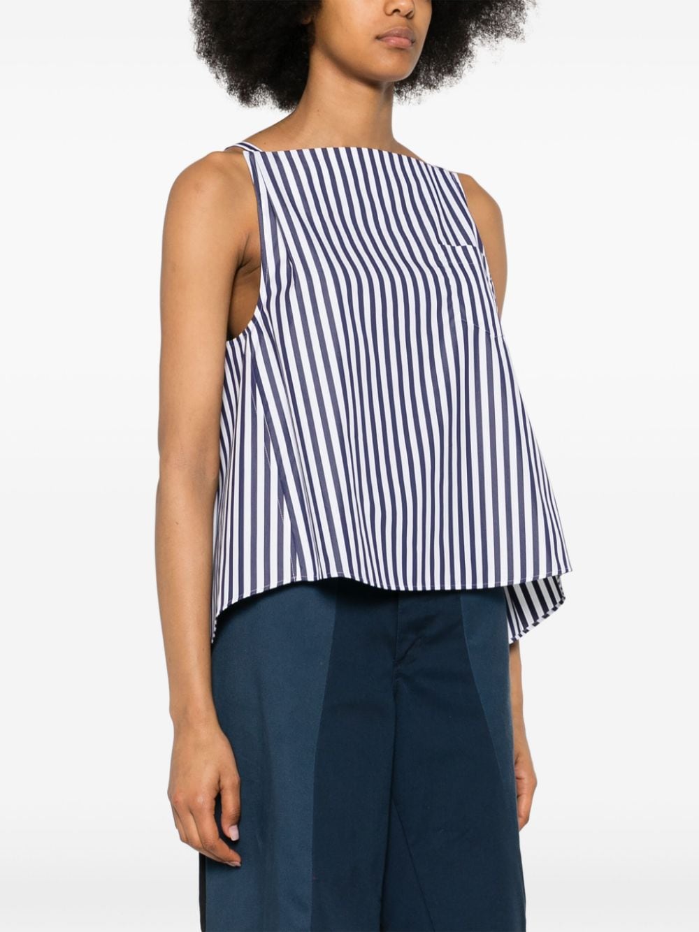 Shop Sacai Stripe-pattern Pleated Top In Blue