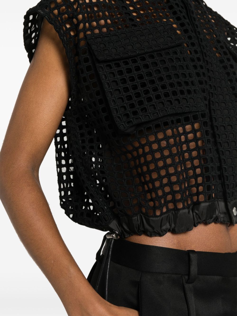 Shop Sacai Fully-perforated Cropped Blouse In Black