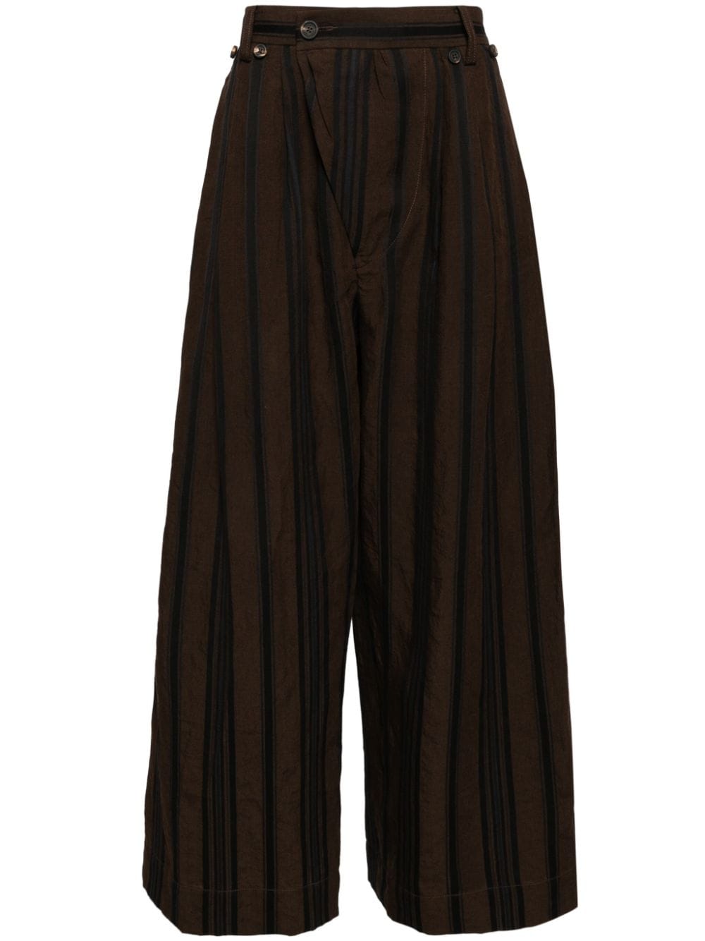 Ziggy Chen Striped Wide-leg Trousers In Brown