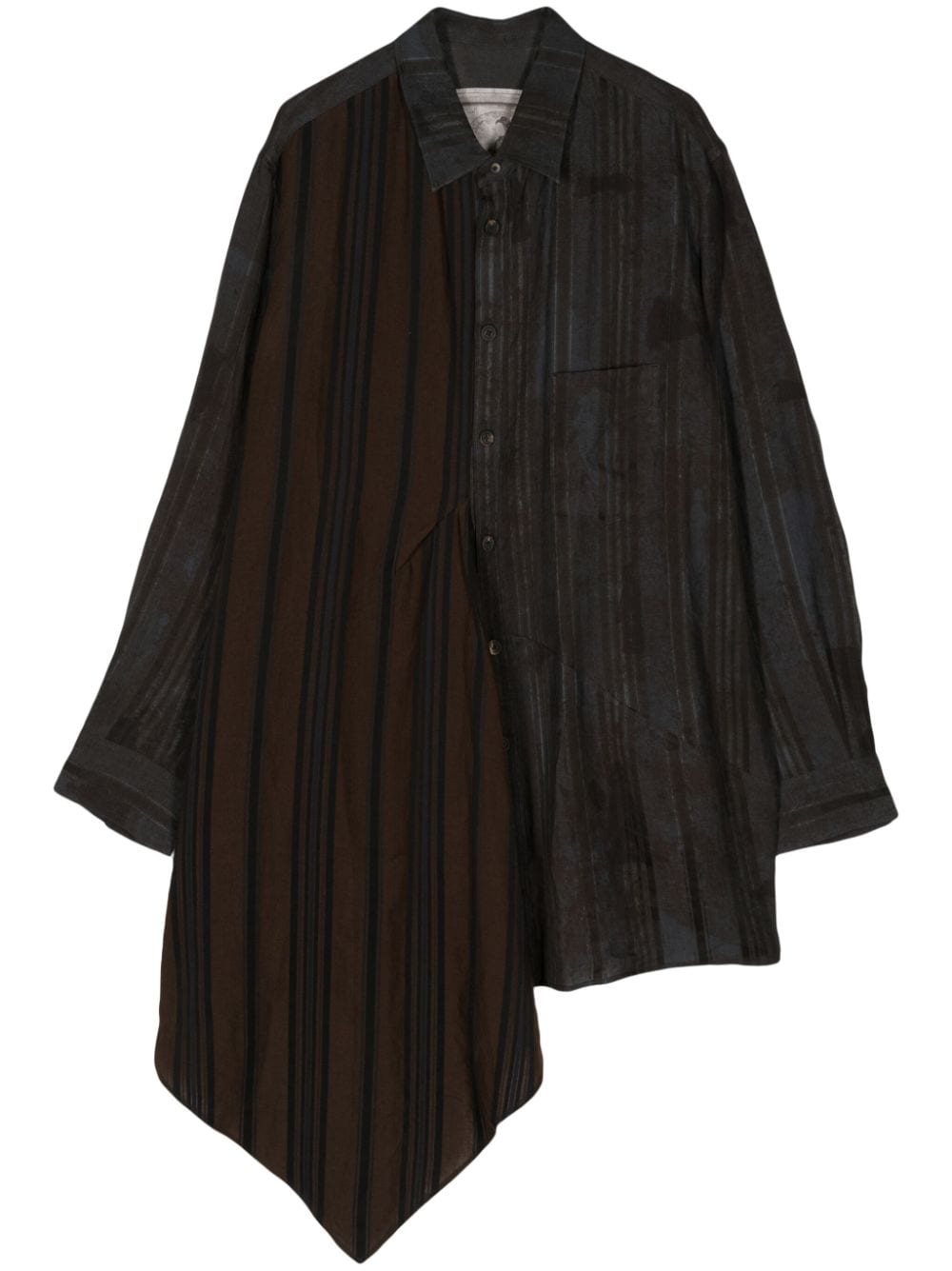 Ziggy Chen Striped-underlayer Paneled Shirt In Brown