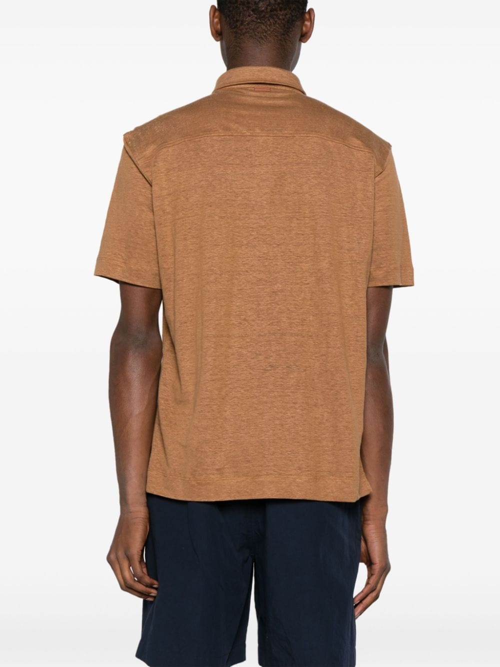 Shop Zegna Short-sleeve Linen Polo Shirt In Brown