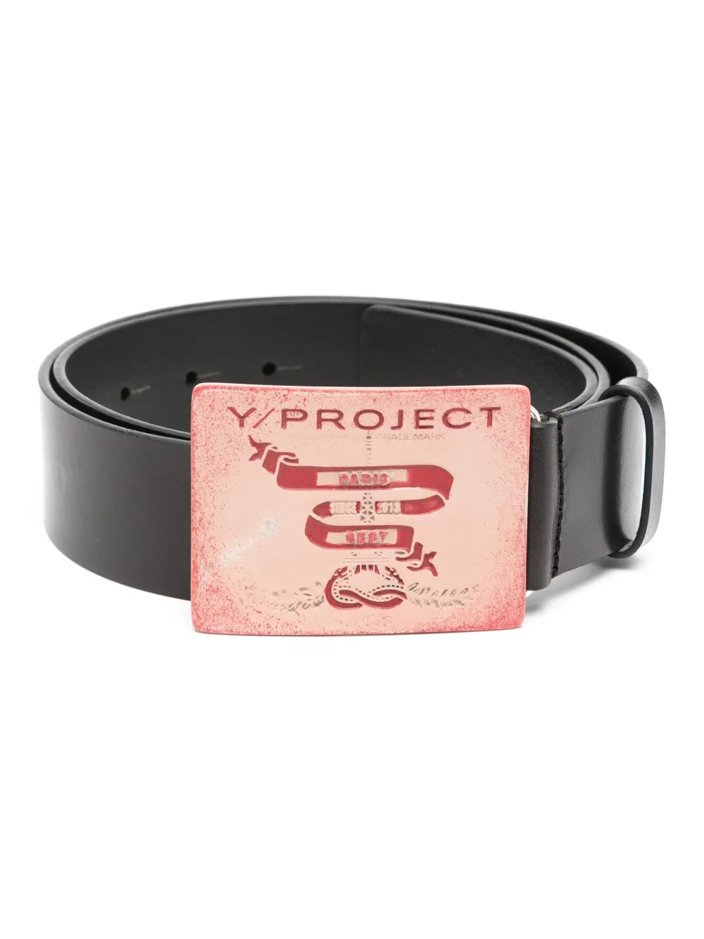 Y/project Logo-engraved Leather Belt In Black