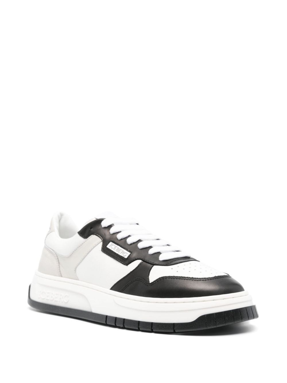 Shop Iceberg Contrast-panel Leather Sneakers In White