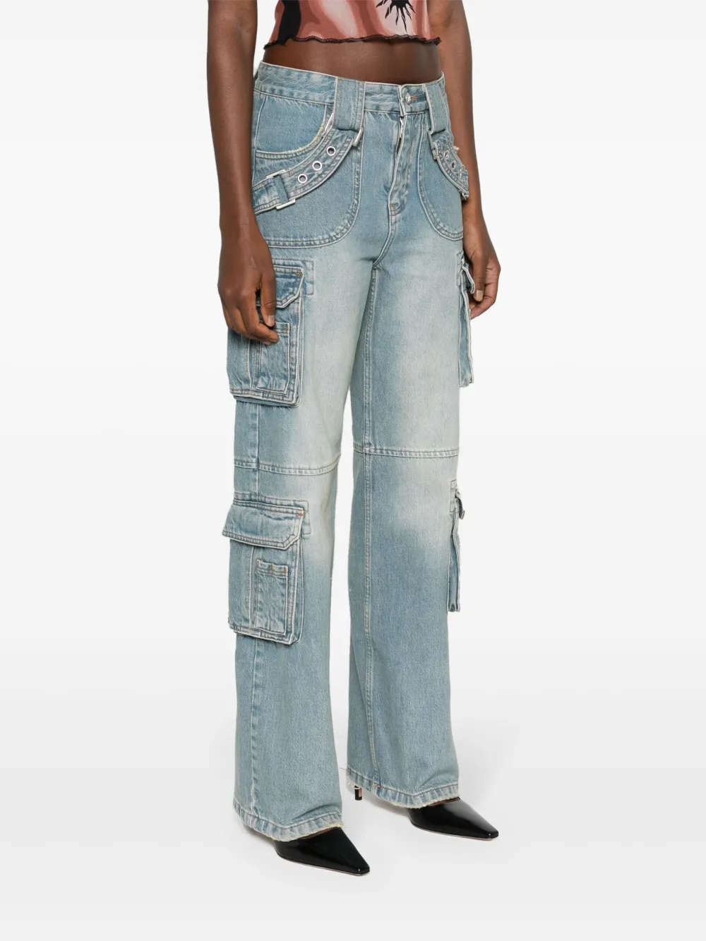 Shop Misbhv Harness Low-rise Cargo Jeans In Blue