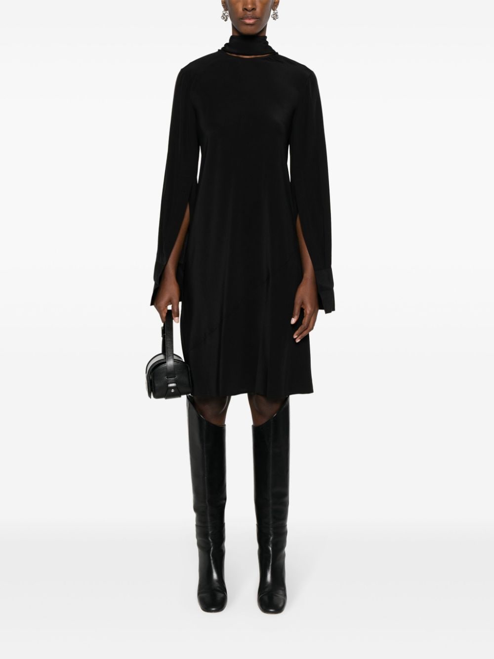 Shop Helmut Lang V-neck Silk Mini Dress In Black