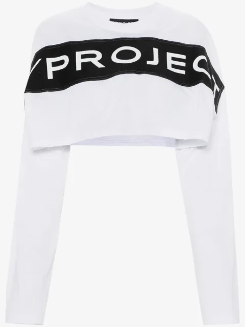 Y/Project logo-appliqué cropped T-shirt