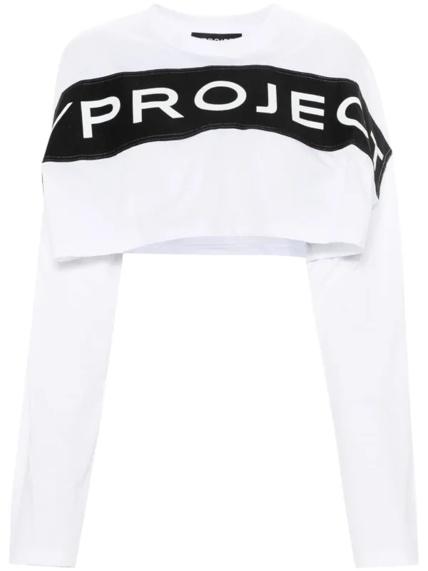 Y/Project Logo-appliqué Cropped T-shirt in White