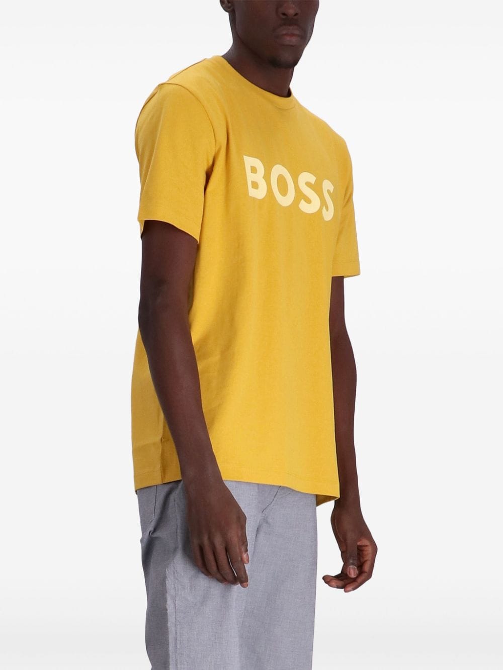 Shop Hugo Boss Tiburt 354 Logo-print Cotton T-shirt In Yellow