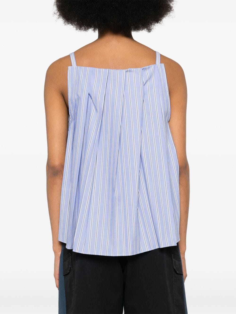 Shop Sacai Stripe-pattern Pleated Cotton Top In Blue
