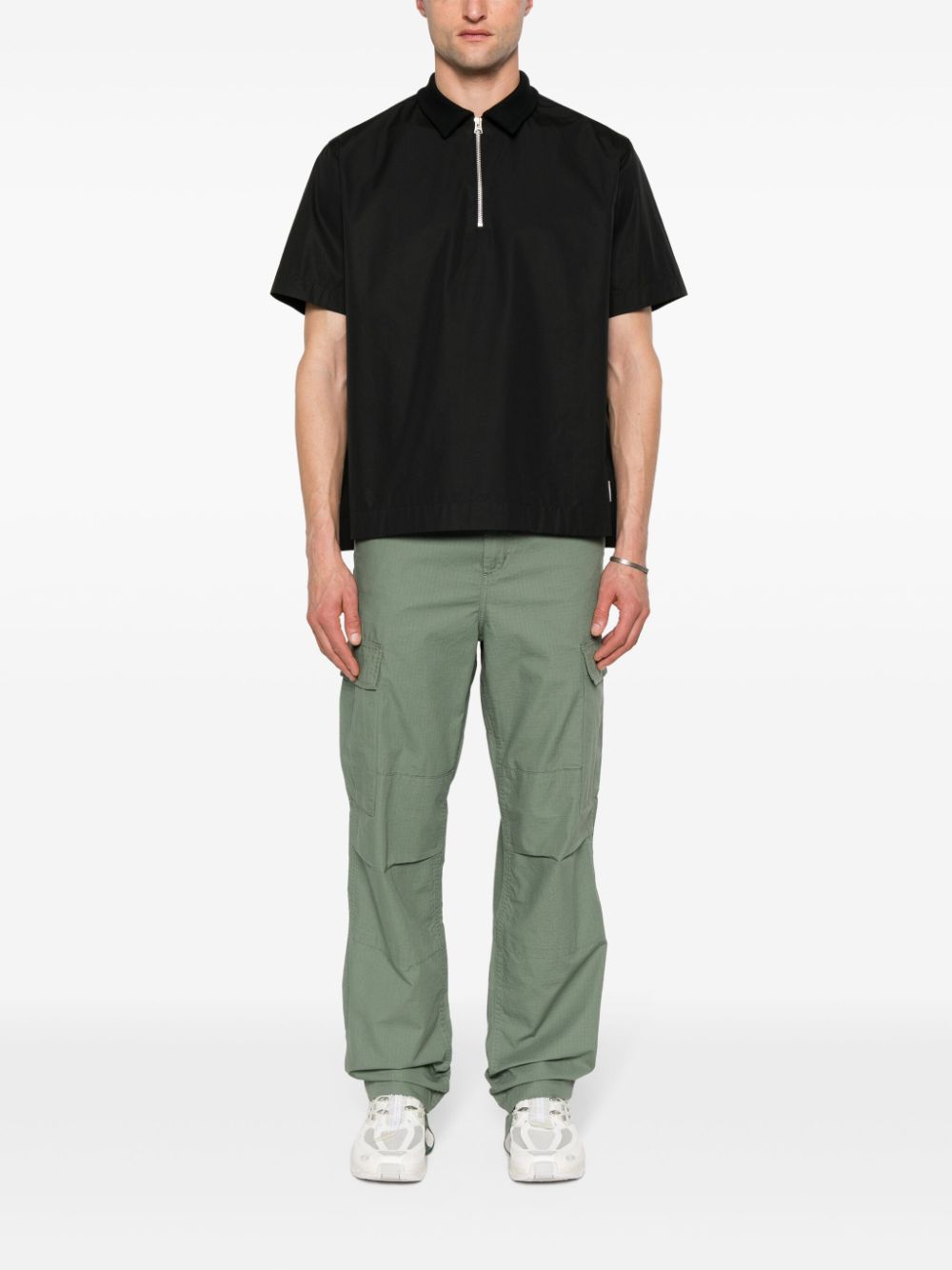 Shop Sacai Zipped Polo Shirt In Black