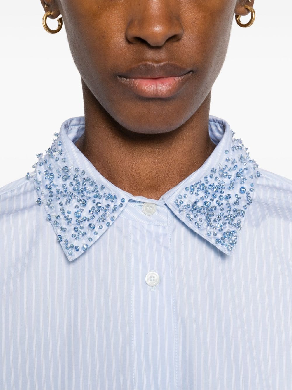 Shop Fabiana Filippi Crystal-embellished Striped Shirt In Blue