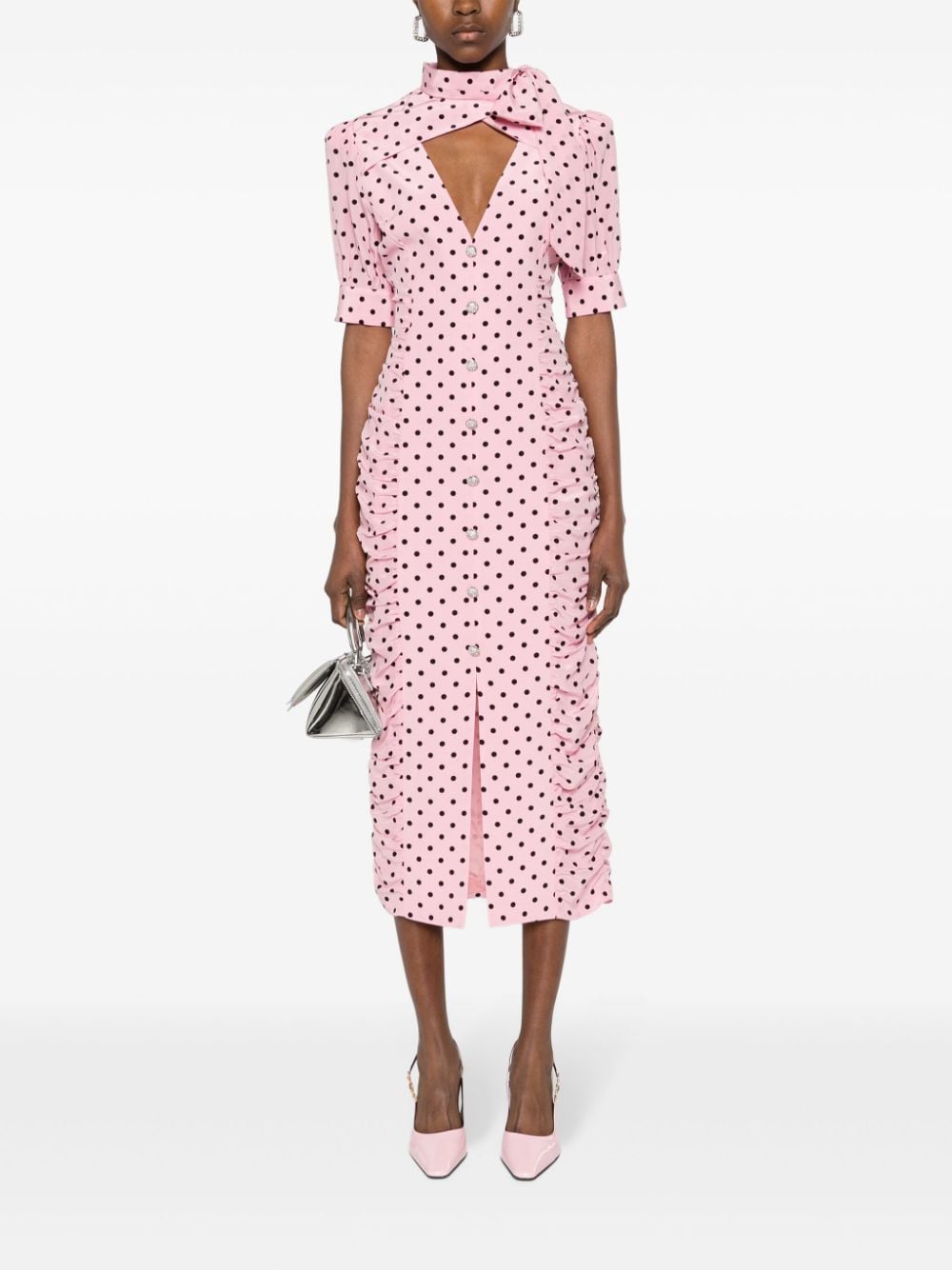 Shop Alessandra Rich Polka-dot Ruched-detail Dress In Rosa