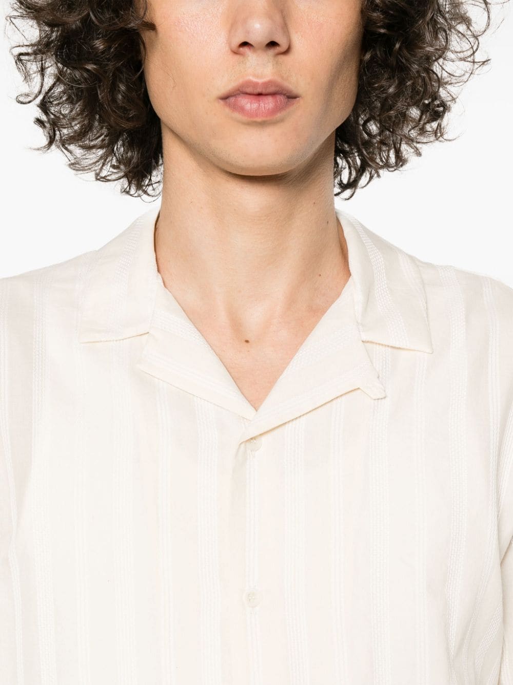 Sunspel embroidered-stripes cotton shirt Beige