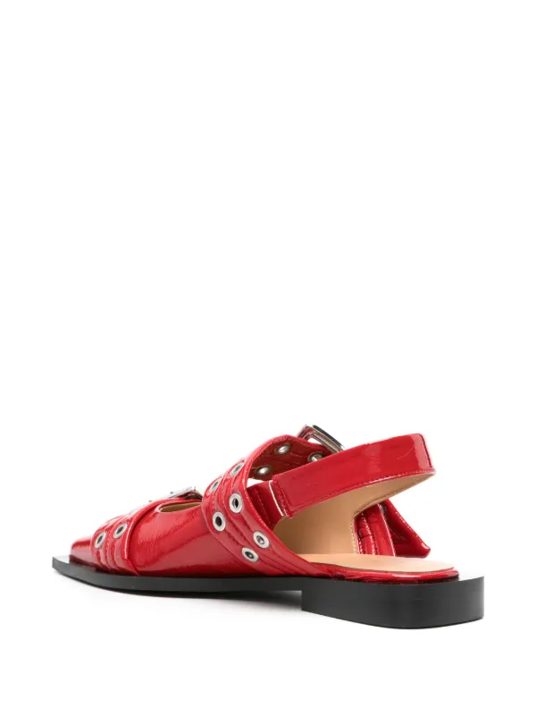 【関税込み】GANNI レッド Wide Welt Buckle フラットシューズ 関税込み】GANNI レッド Wide Welt Buckle フラットシューズ