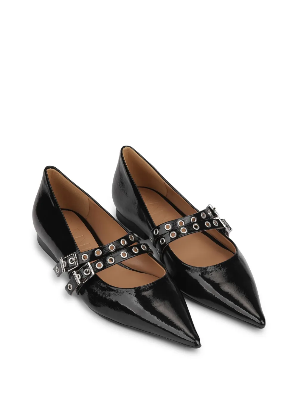 Shop Ganni Pointed-toe Ballerina Shoes In Black