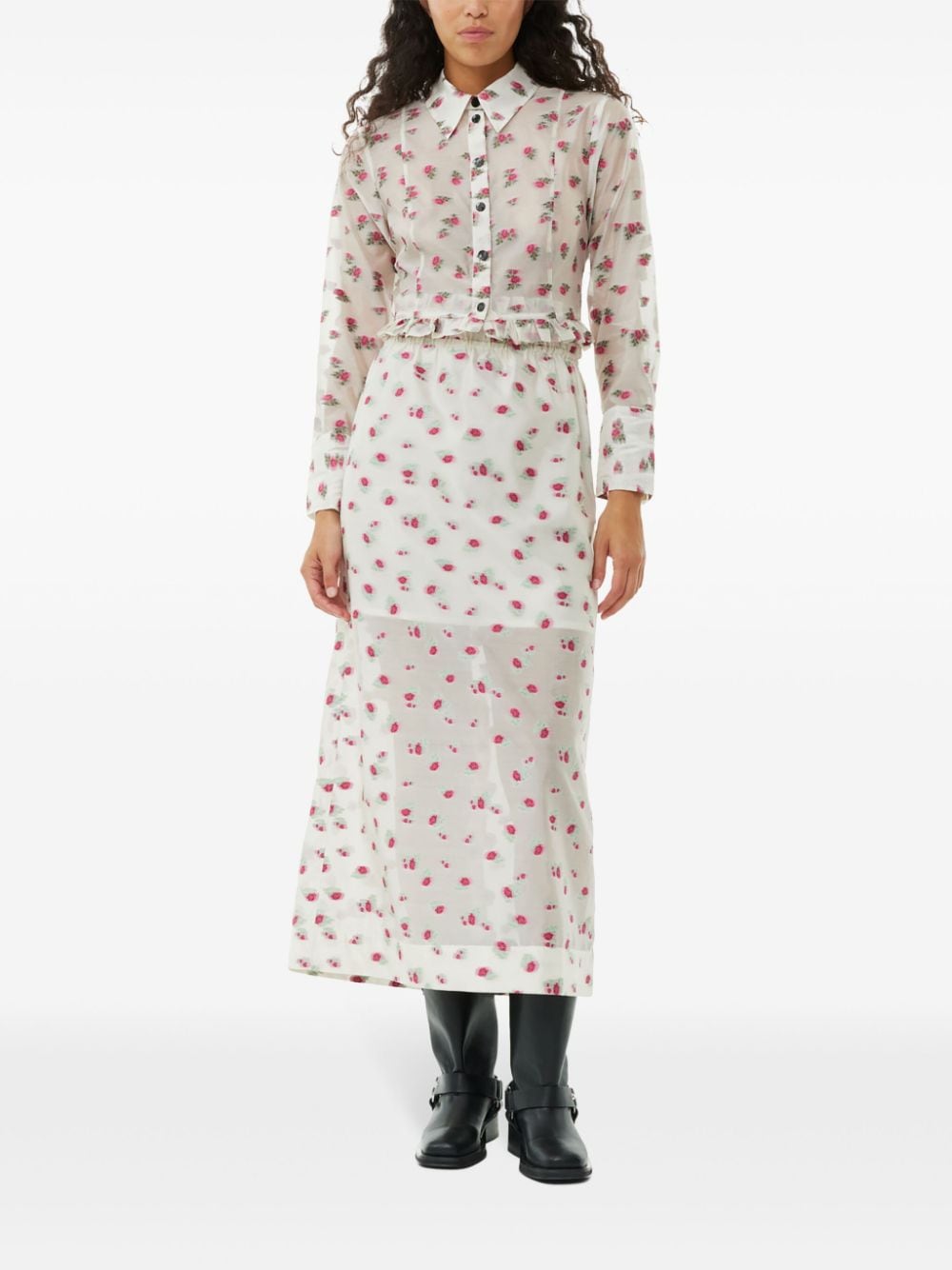Shop Ganni Floral-jacquard Organza Skirt In Weiss