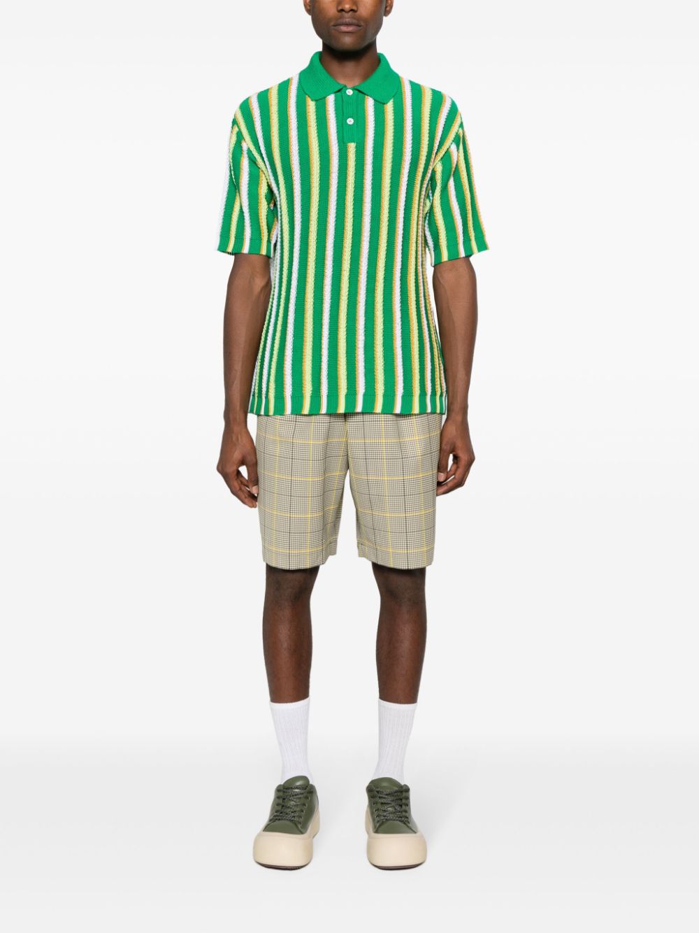 Shop Marni Plaid-check Bermuda Shorts In Green