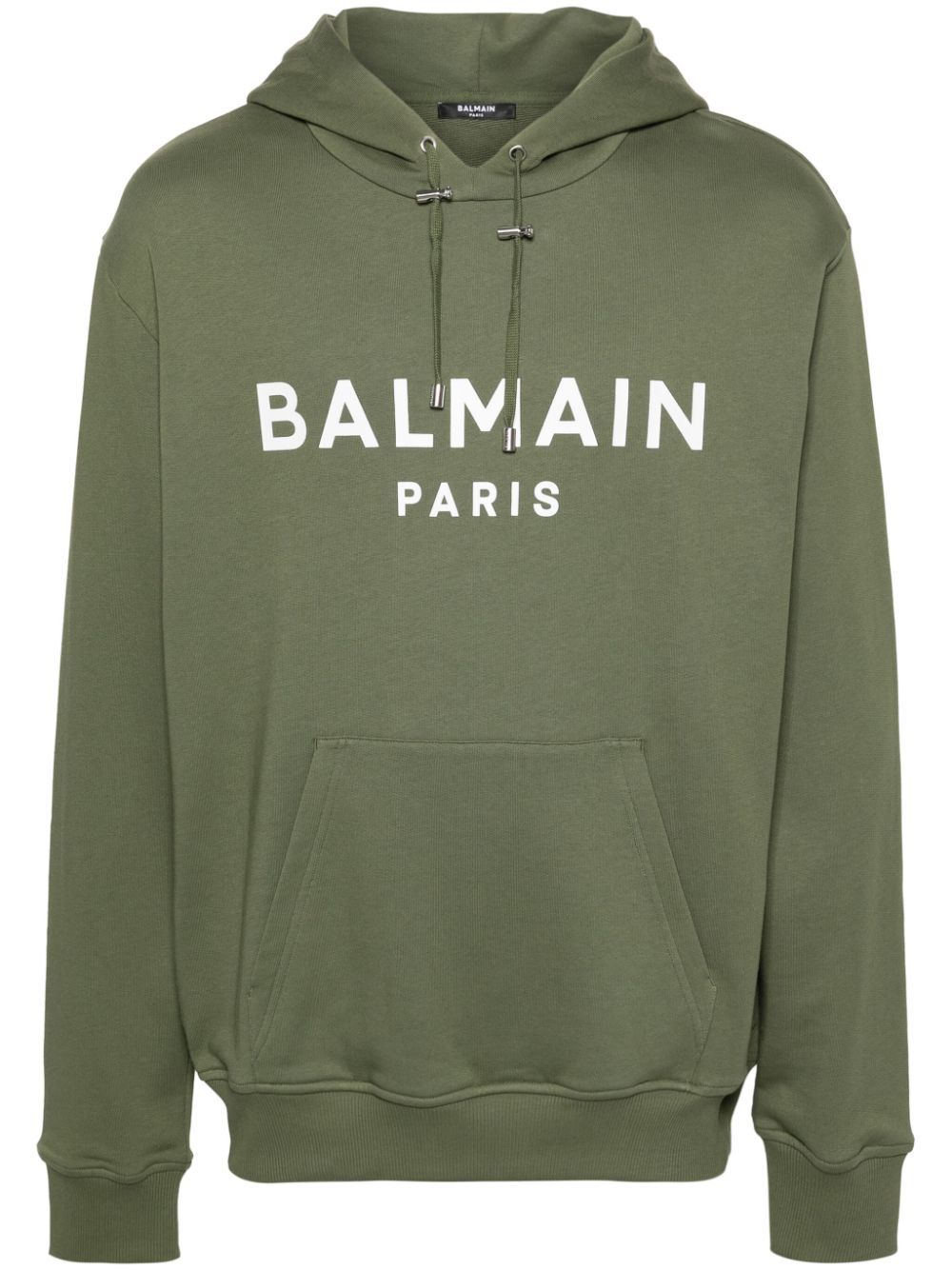 Balmain Logo-print Cotton Hoodie In Green