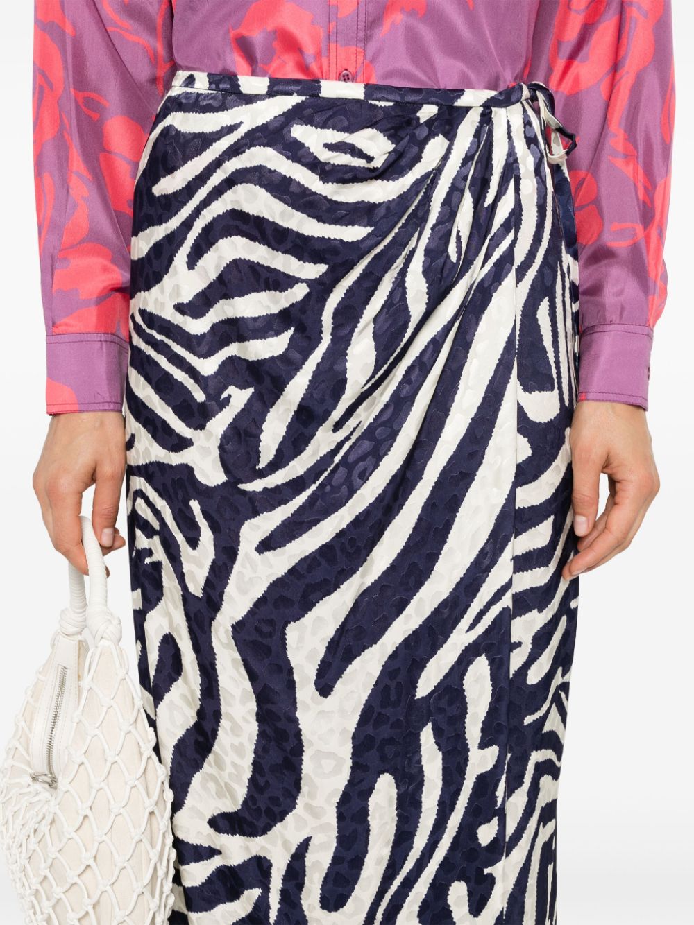 Shop Essentiel Antwerp Flavia Zebra-print Midi Skirt In Blue