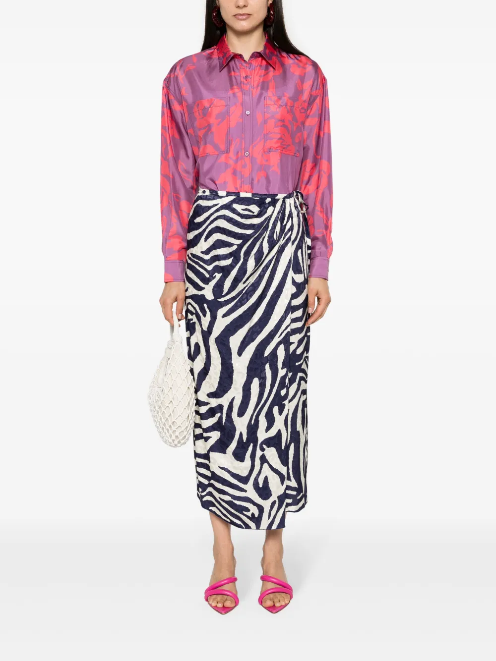 Shop Essentiel Antwerp Flavia Zebra-print Midi Skirt In Blue